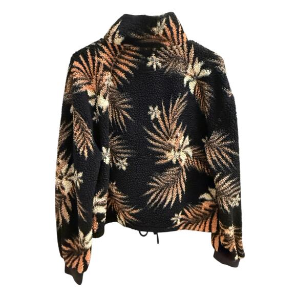Billabong Sherpa Fleece Pullover Black Tropical Palm Leaf Zip Cozy Surf Jacket M - Picture 11 of 11